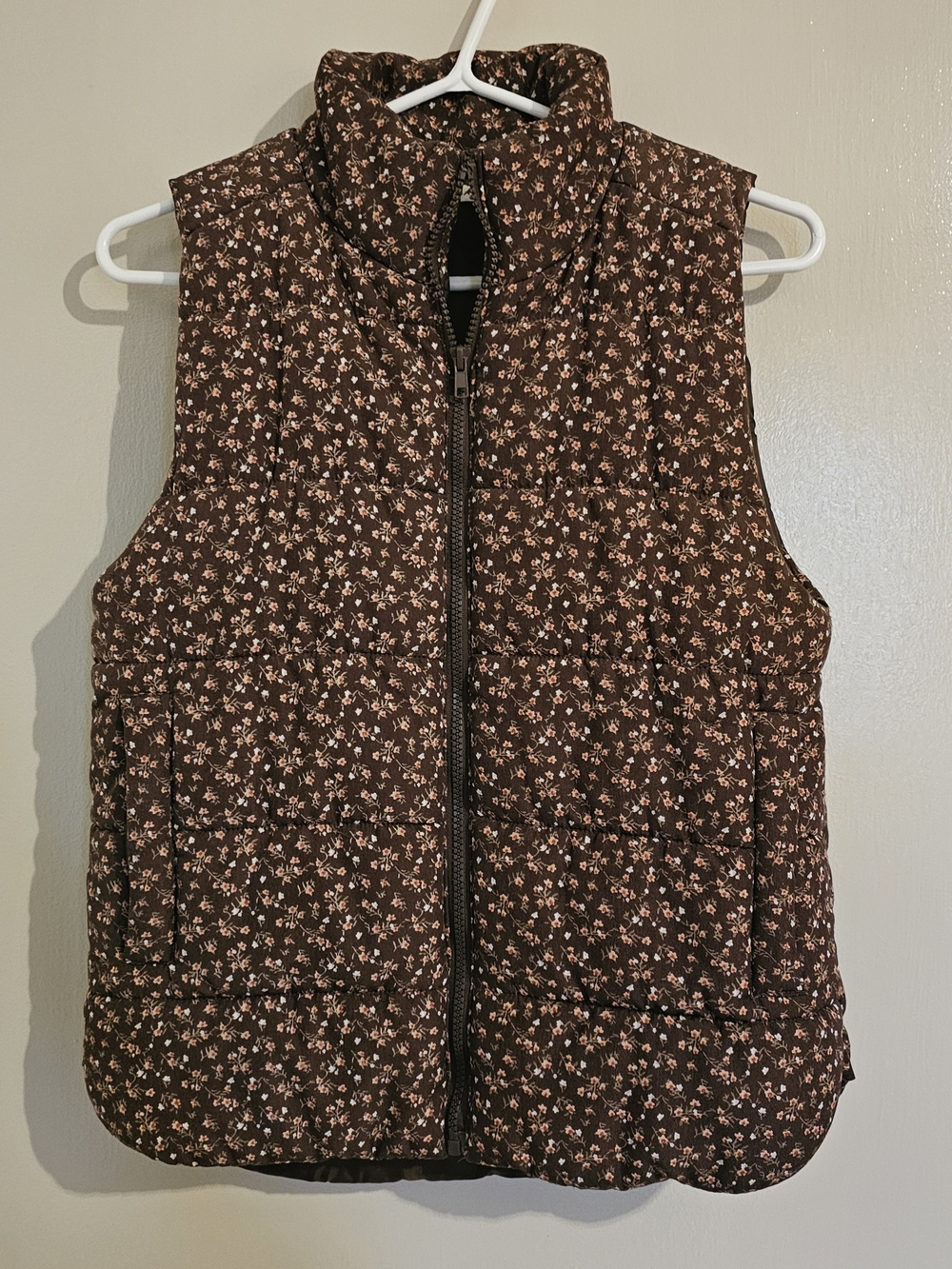 Staccato Brown Floral Quilted Puffer Vest